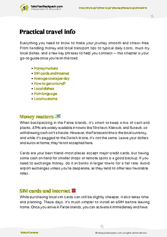 example page 7 from our offline Travel Guide for Faroe Islands